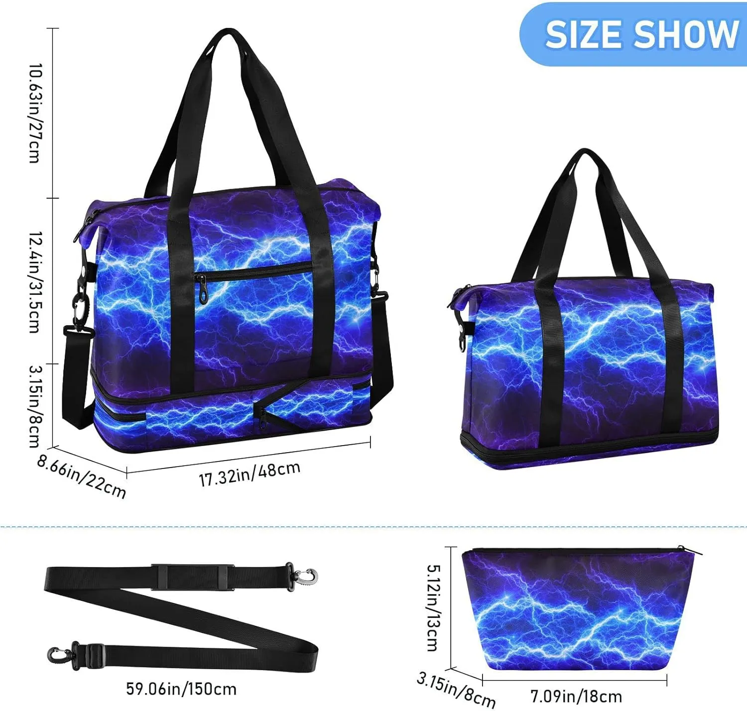 Striped Sport Tote Bag for Women,Gym Bag Black White Stripe Duffle Bag with Shoe Compartment and Wet Pocket