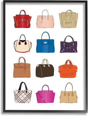 Stupell Industries Glam Designer Bags Fashion Forward Purse Chart, Designed by Martina Pavlova Black Framed Wall Art, 16 x 20, Multi-Color