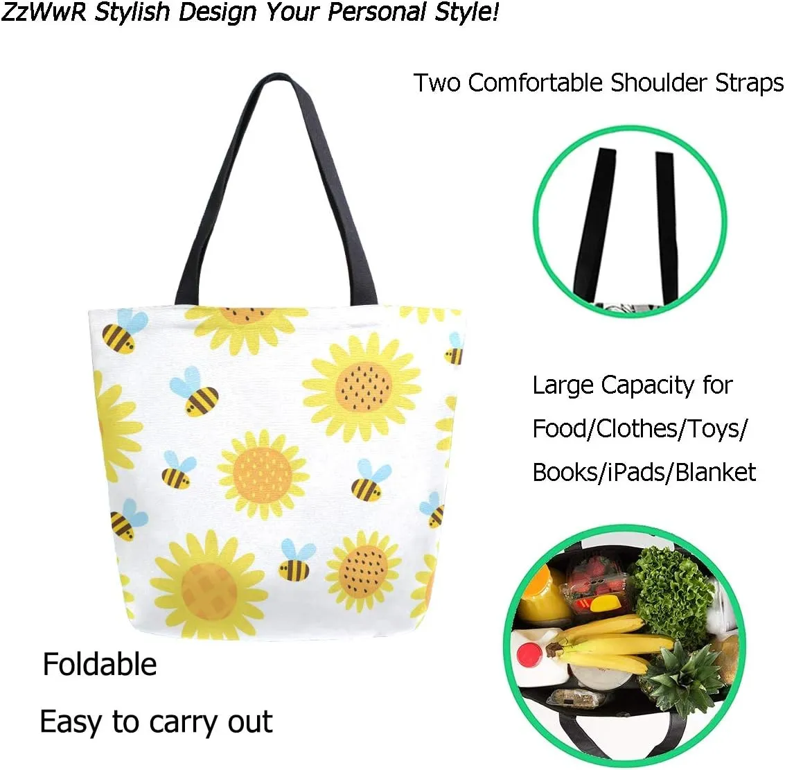 Stylish Cute Pattern Extra Large Shoulder Tote Bag for Beach Travel Weekender Gym Grocery Shopping