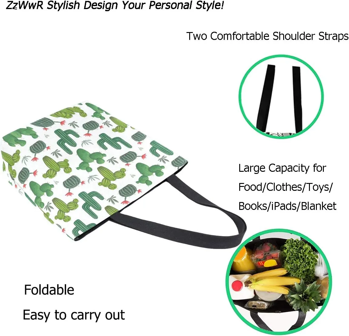 Stylish Funny Pattern Extra Large Shoulder Tote Bag for Beach Travel Weekender Gym Grocery Shopping