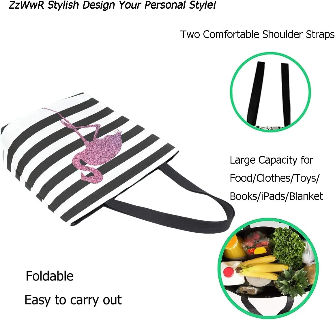 Stylish Print Extra Large Shoulder Tote Bag for Beach Travel Weekender Gym Grocery Shopping
