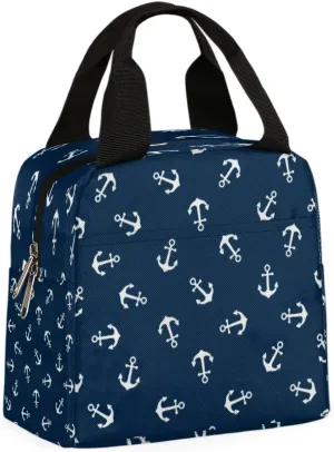 Summer Nautical Anchors Insulated Lunch Bag Reusable Cooler Thermal Handbag Lunch Box Organizer Tote Bag for Adult Outdoor Work Picnic Hiking