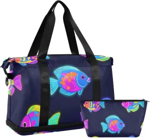 Summer Neon Tropical Fish Color Duffel Bag Weekend Bag with Adjustable Strap for Trekking Waterproof
