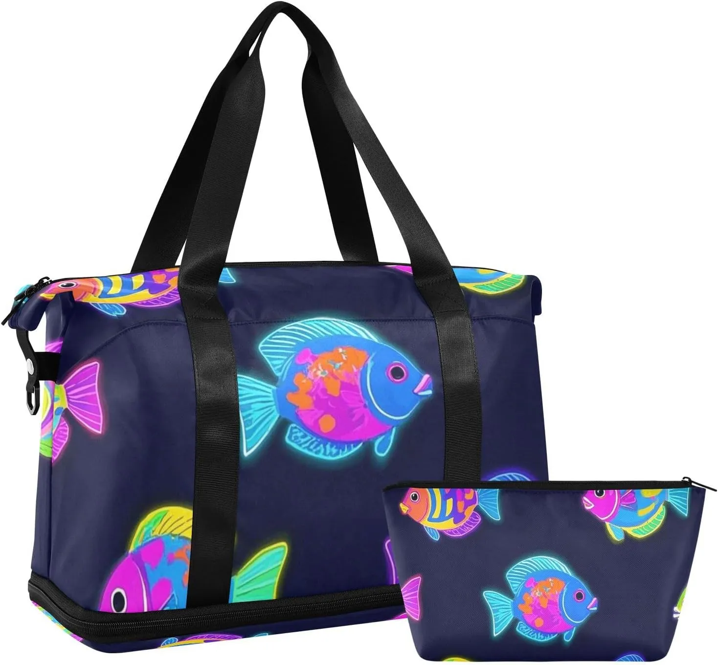 Summer Neon Tropical Fish Color Duffel Bag Weekend Bag with Adjustable Strap for Trekking Waterproof