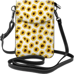 Sunflowers Dots Crossbody Bag for Women PU Leather Small Travel Cell Phone Pouch Lightweight Mini Phone Purse Wallet Cross Body Shoulder Bags with Card Slots and Shoulder Strap