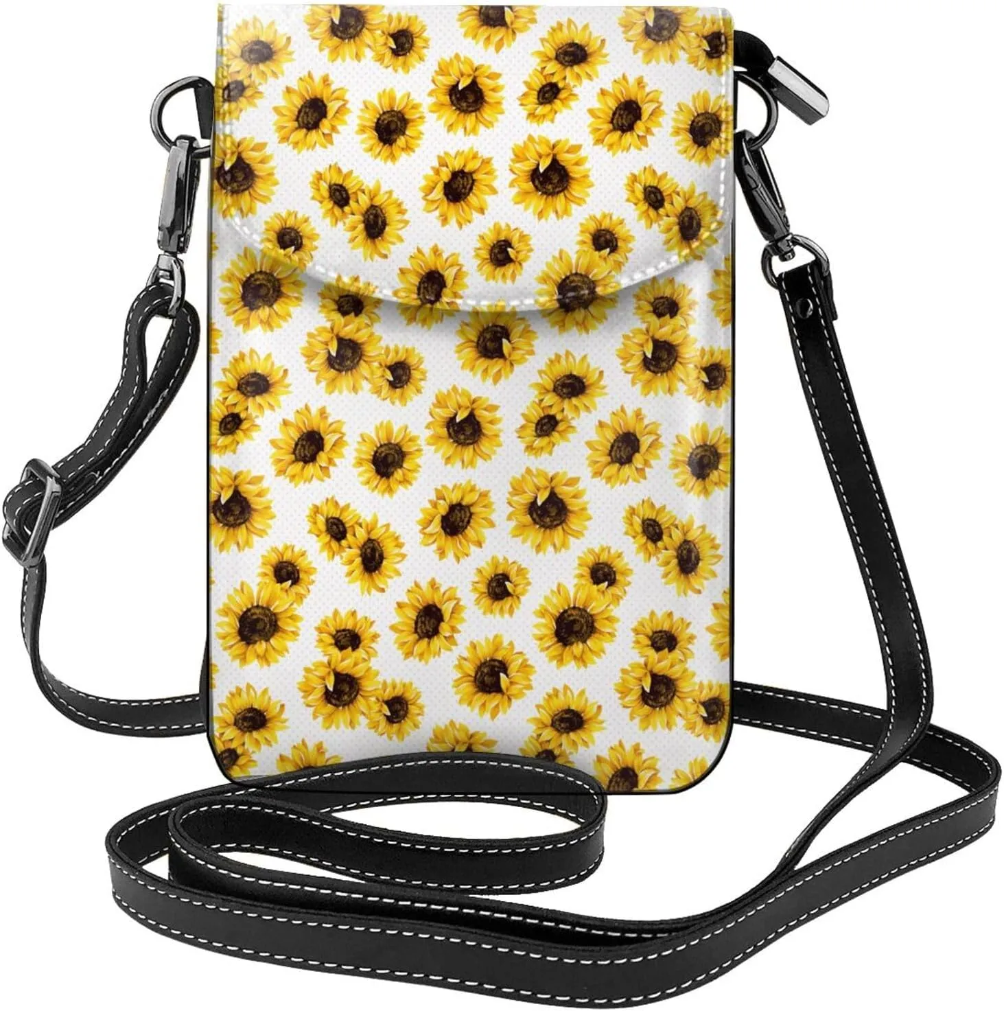 Sunflowers Dots Crossbody Bag for Women PU Leather Small Travel Cell Phone Pouch Lightweight Mini Phone Purse Wallet Cross Body Shoulder Bags with Card Slots and Shoulder Strap