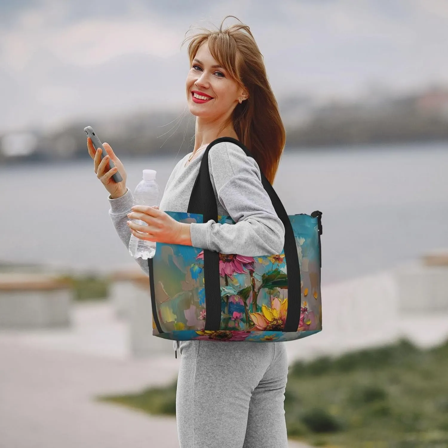 sunflowers print Travel Duffel Bag, Sports Tote Gym Bag, Swim Pool Bag Large Shoulder Tote Bag for Beach Weekender