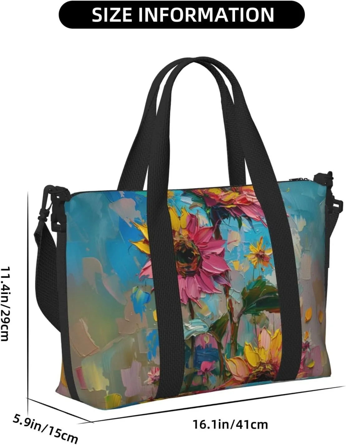 sunflowers print Travel Duffel Bag, Sports Tote Gym Bag, Swim Pool Bag Large Shoulder Tote Bag for Beach Weekender