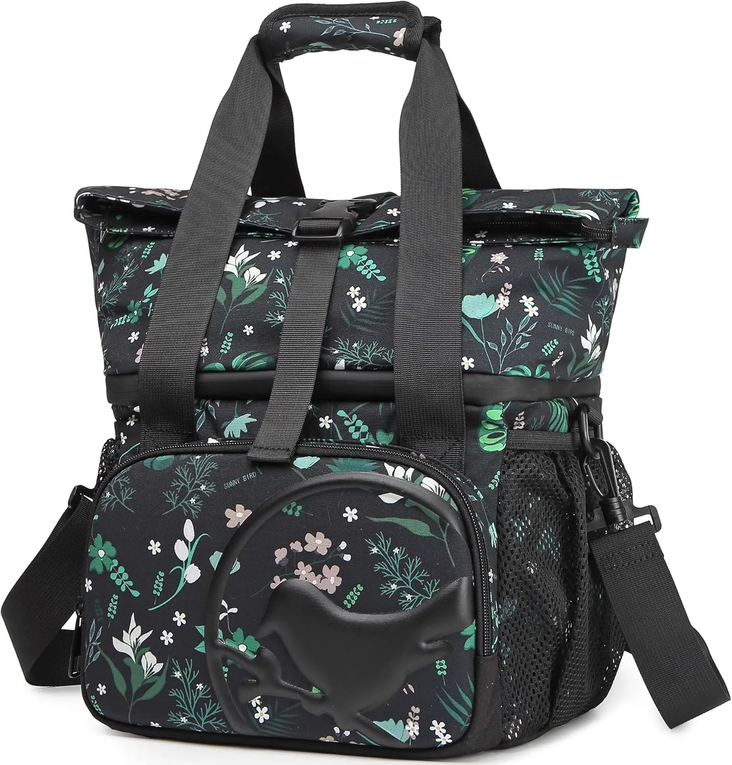 SUNNY BIRD 14L Large Insulated Lunch Bag, Leakproof and Dual Compartment Lunch Cooler Box for Women Adult and Men, Fits 21 Cans (FloralFoliage 01)