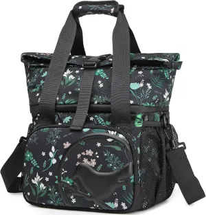 SUNNY BIRD 14L Large Insulated Lunch Bag, Leakproof and Dual Compartment Lunch Cooler Box for Women Adult and Men, Fits 21 Cans (FloralFoliage 01)