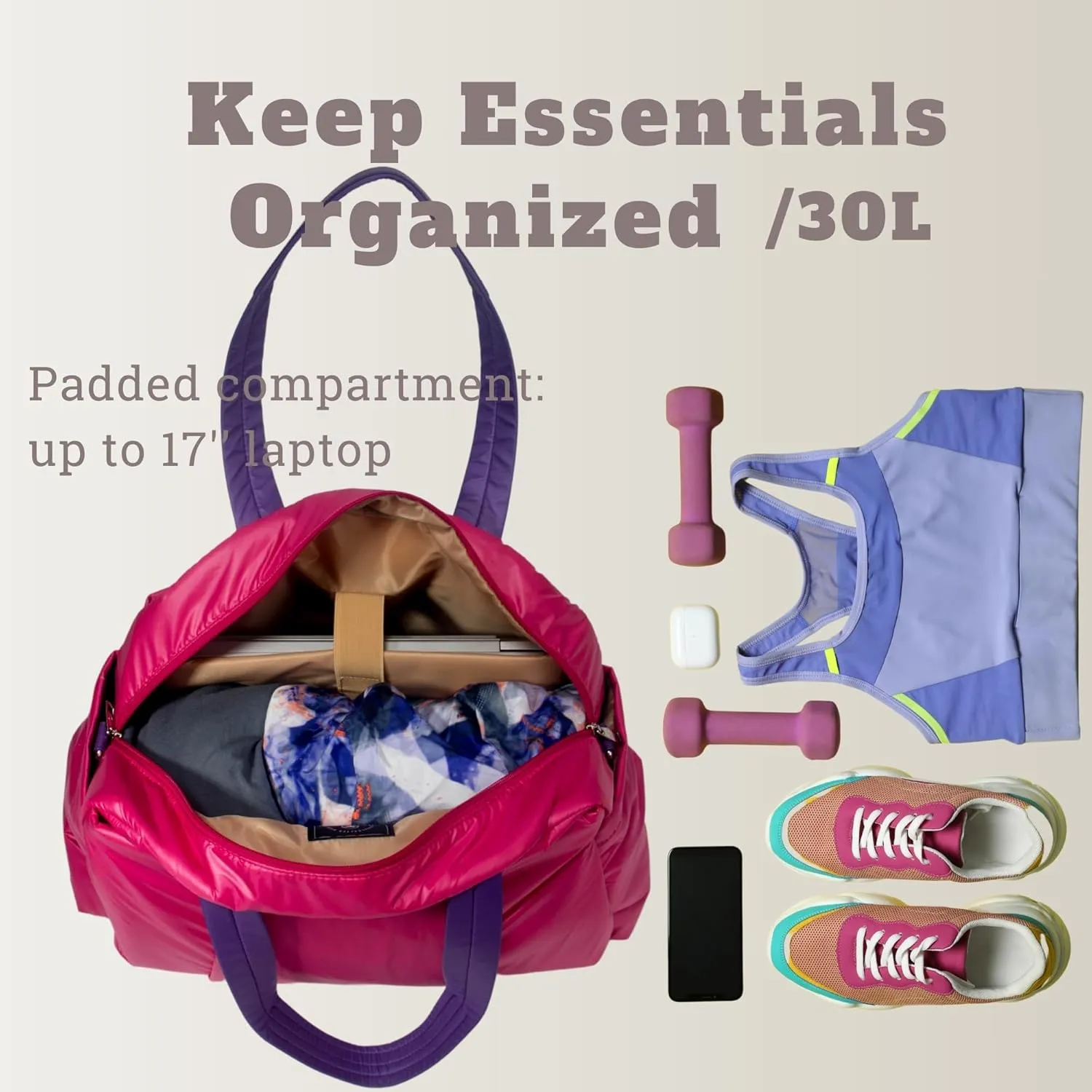 SUNNY BIRD Gym Duffel Bag for Women, Weekender Overnight Bag for Travel (Peony)