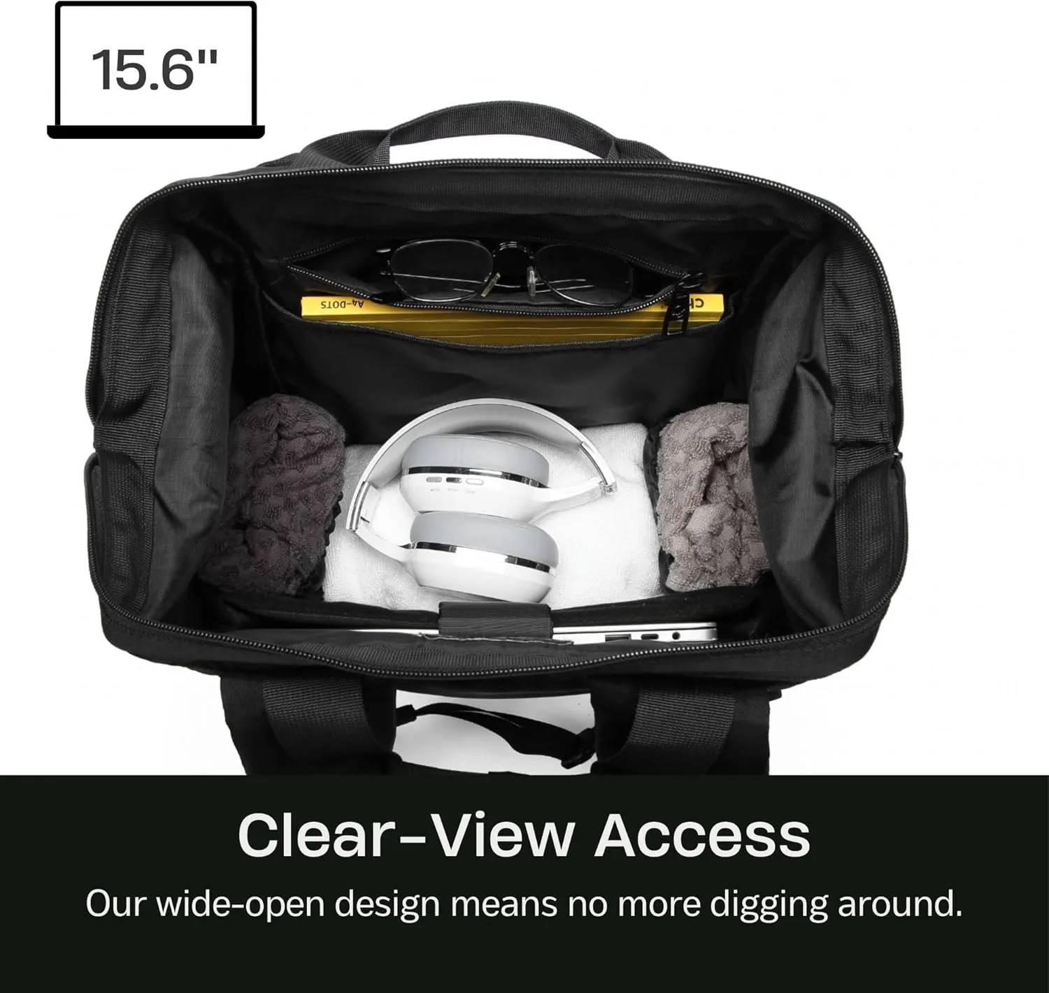SUNNY BIRD Laptop Backpack, 15.6 Inch Laptop Work Bag, Wide Open Casual Daypack for Women, Men and Adult (Black)