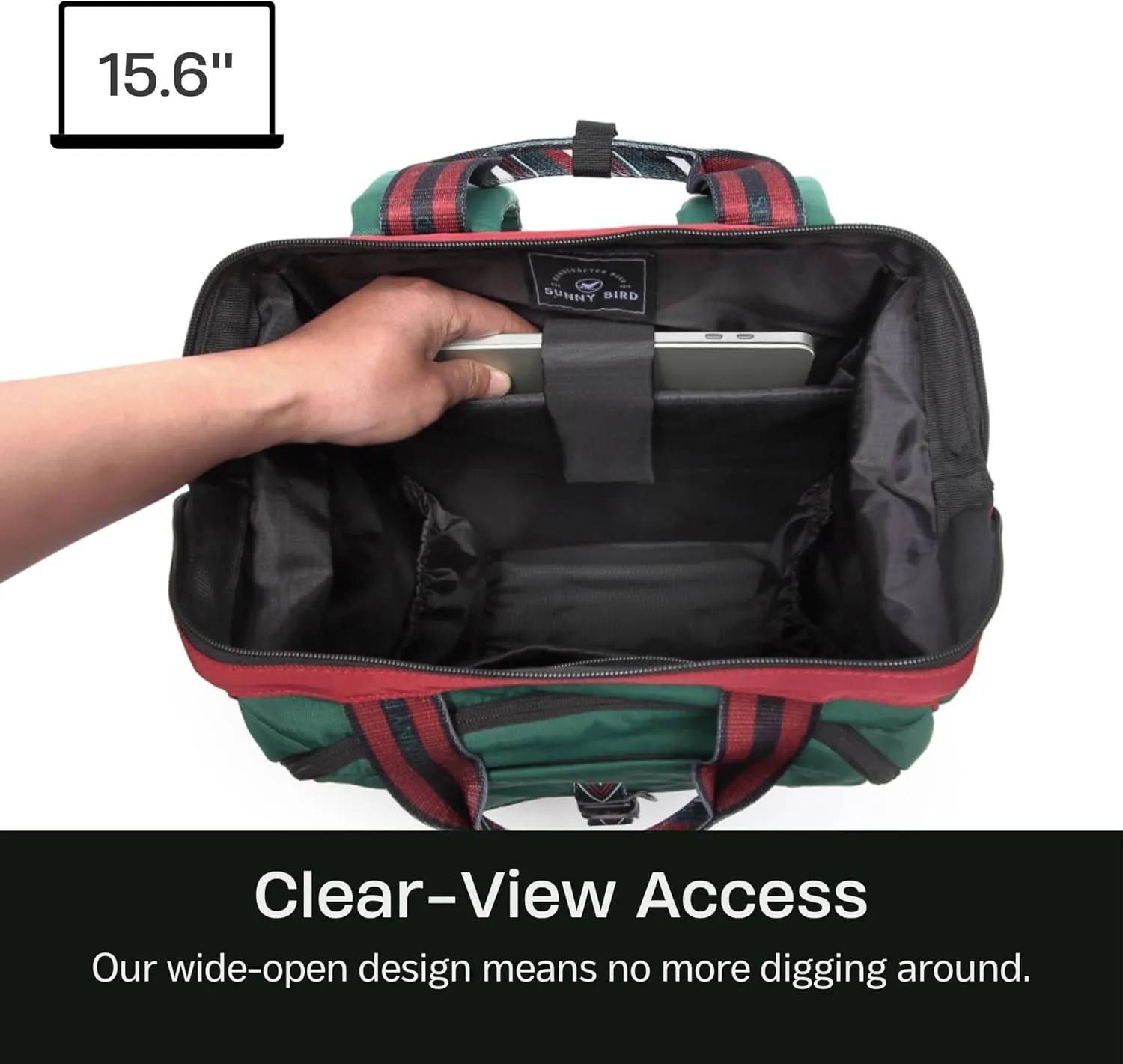 SUNNY BIRD Laptop Backpack, 15.6 Inch Laptop Work Bag, Wide Open Casual Daypack for Women, Men and Adult (Greenboho)