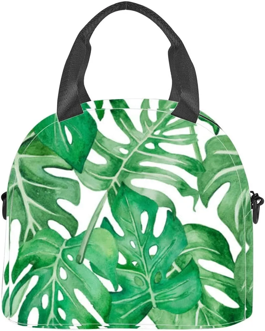 Sunny day a rain forest a monstera leaves good resolution painted wate Lunch Box for Women Men Adult Freezable Insulated Lunch Tote Bag for Work With Shoulder Strap Soft Large Small Cooler Bag Pail