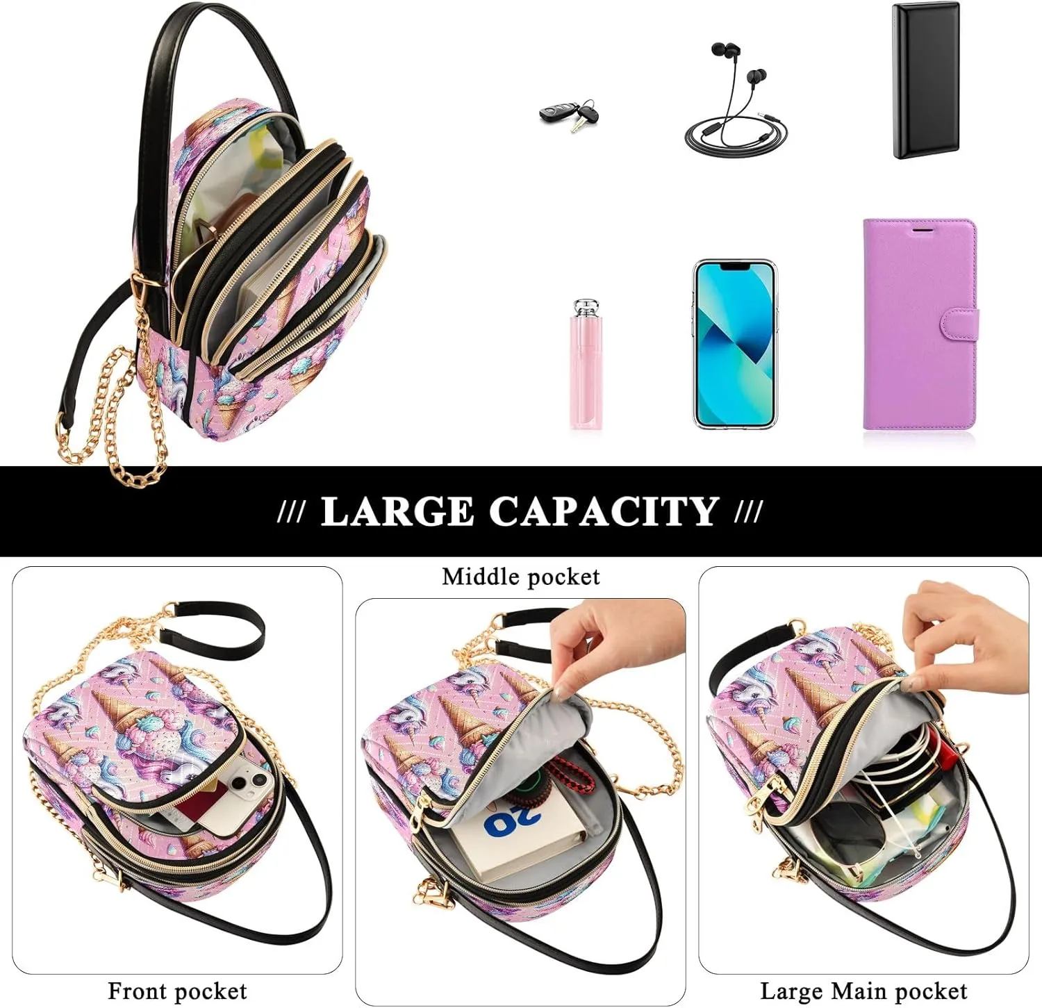 Sunset Dolphins Jumping in Water Cross Body Bag for Woman Travel Triple Zip Small Shoulder Purse, Small Sling Bag