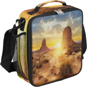Sunset Lunch Box Bag, Monument Valley Lunchbox Insulated Lunch Bag Tote Bag Thermal Cooler with Removable Adjustable Shoulder Strap for Women Men Office Picnic