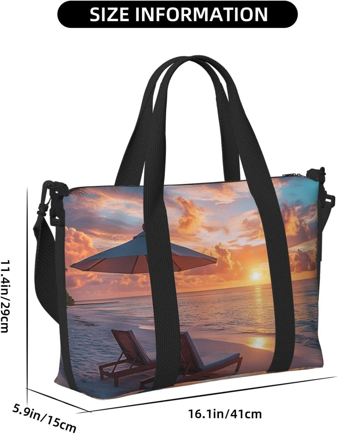 sunset ocean beach chairs print Travel Duffel Bag, Sports Tote Gym Bag, Swim Pool Bag Large Shoulder Tote Bag for Beach Weekender