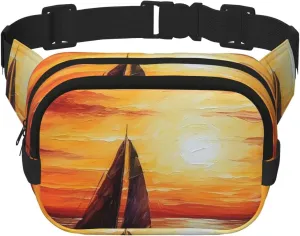Sunset Sailboat Fanny Pack Adjustable Crossbody Bag Large Waist Bag Travel Belt Bag Unisex Bum Bag