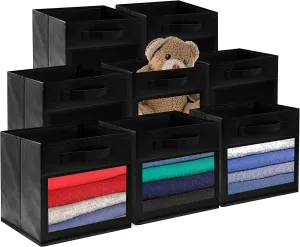 SUOCO Cube Storage Bins with Clear Window, Foldable Fabric Baskets Boxes for Shelf Closet Organizer, Nursery and Kids Room, 8 Pack, Black