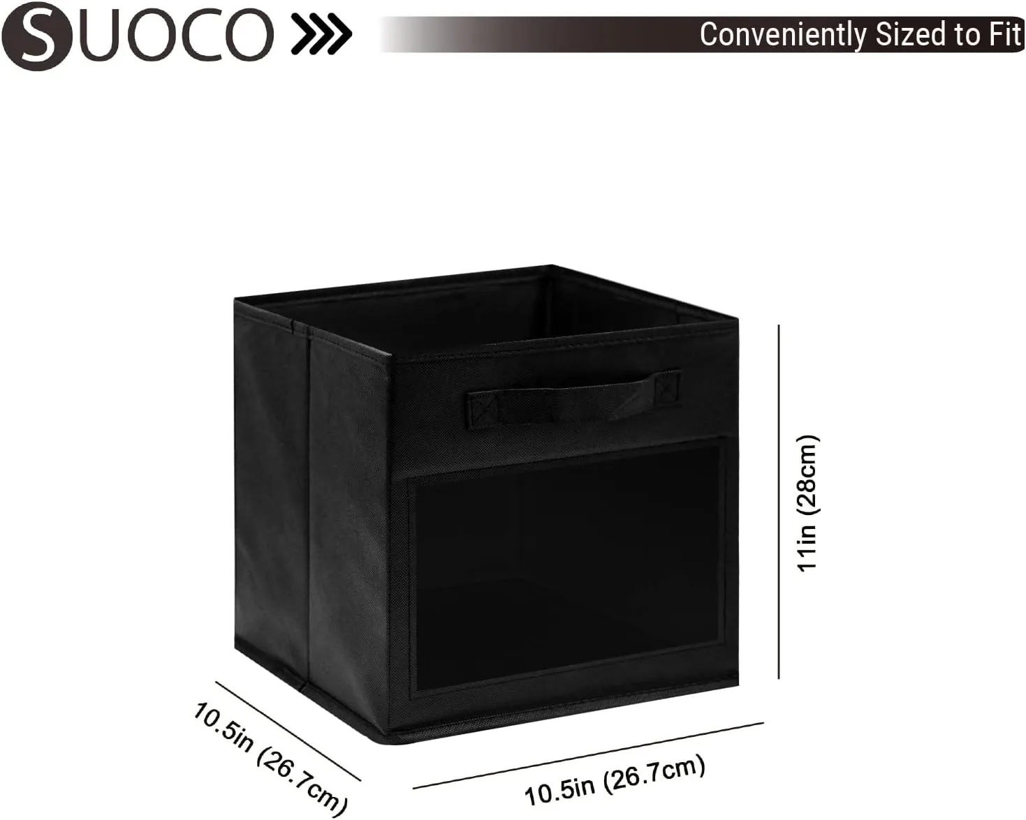 SUOCO Cube Storage Bins with Clear Window, Foldable Fabric Baskets Boxes for Shelf Closet Organizer, Nursery and Kids Room, 8 Pack, Black