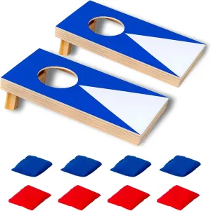 Super Fun, Portable Mini Desktop Cornhole Set of 2,Coated Wood Boards with 4 Red 4 Blue Bags,Wooden Desktop Cornhole Game Set for Travel, Tabletop Mini Bean Bag Toss Game for Kids and Adults