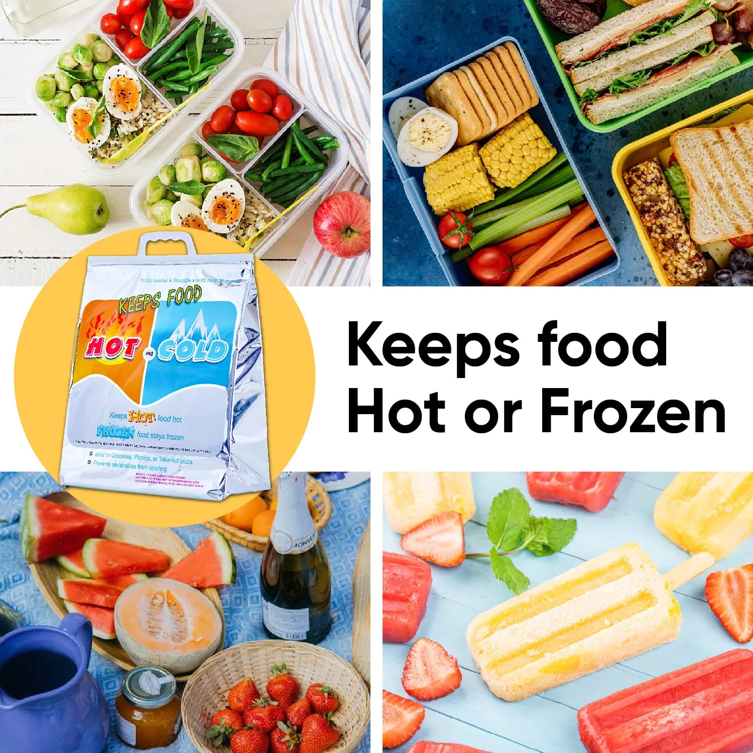 Superio Hot & Cold Insulated Bags for Food Delivery & Grocery Shopping - Reinforced Thermal Lunch Bag (3, 20"x19")