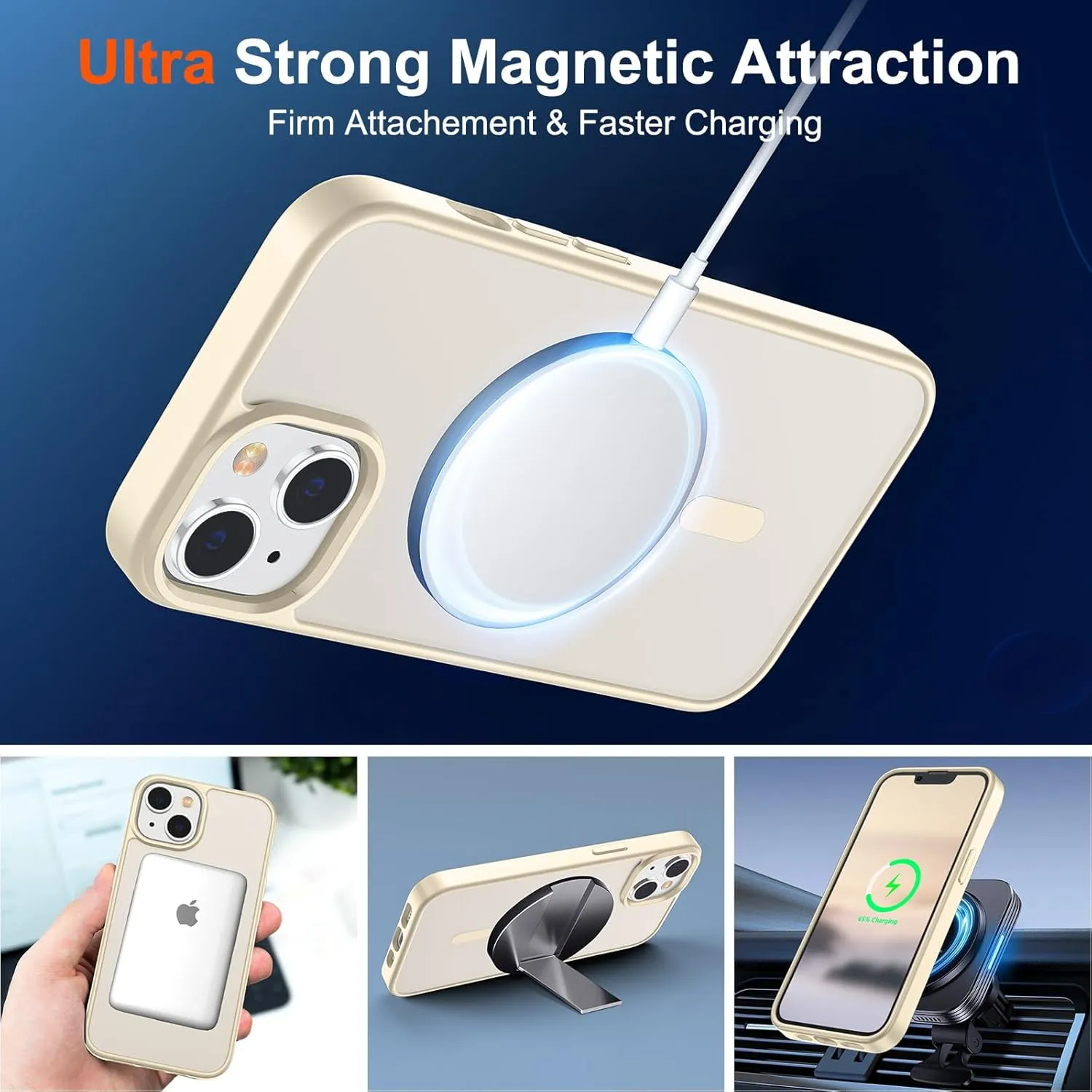SUPFINE Magnetic for iPhone 14 Case & iPhone 13 Case (Compatible with MagSafe) (Military Grade Drop Protection) Slim Translucent Matte Shockproof Phone Cover,Antique White