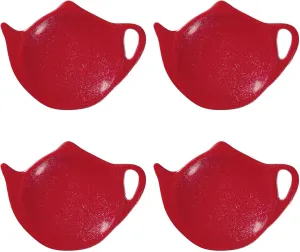 Supreme Housewares Twinkle Dust Tea Bag Holders, Teapot Shaped Tea Bag Coasters Spoon Rests Saucer Seasoning Dish Set, Christmas Decorations, Red, 4 x 3 Inch, Set of 4