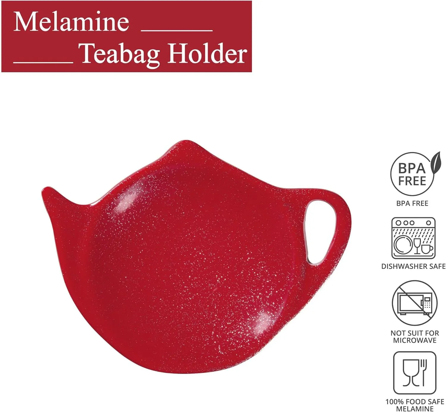 Supreme Housewares Twinkle Dust Tea Bag Holders, Teapot Shaped Tea Bag Coasters Spoon Rests Saucer Seasoning Dish Set, Christmas Decorations, Red, 4 x 3 Inch, Set of 4