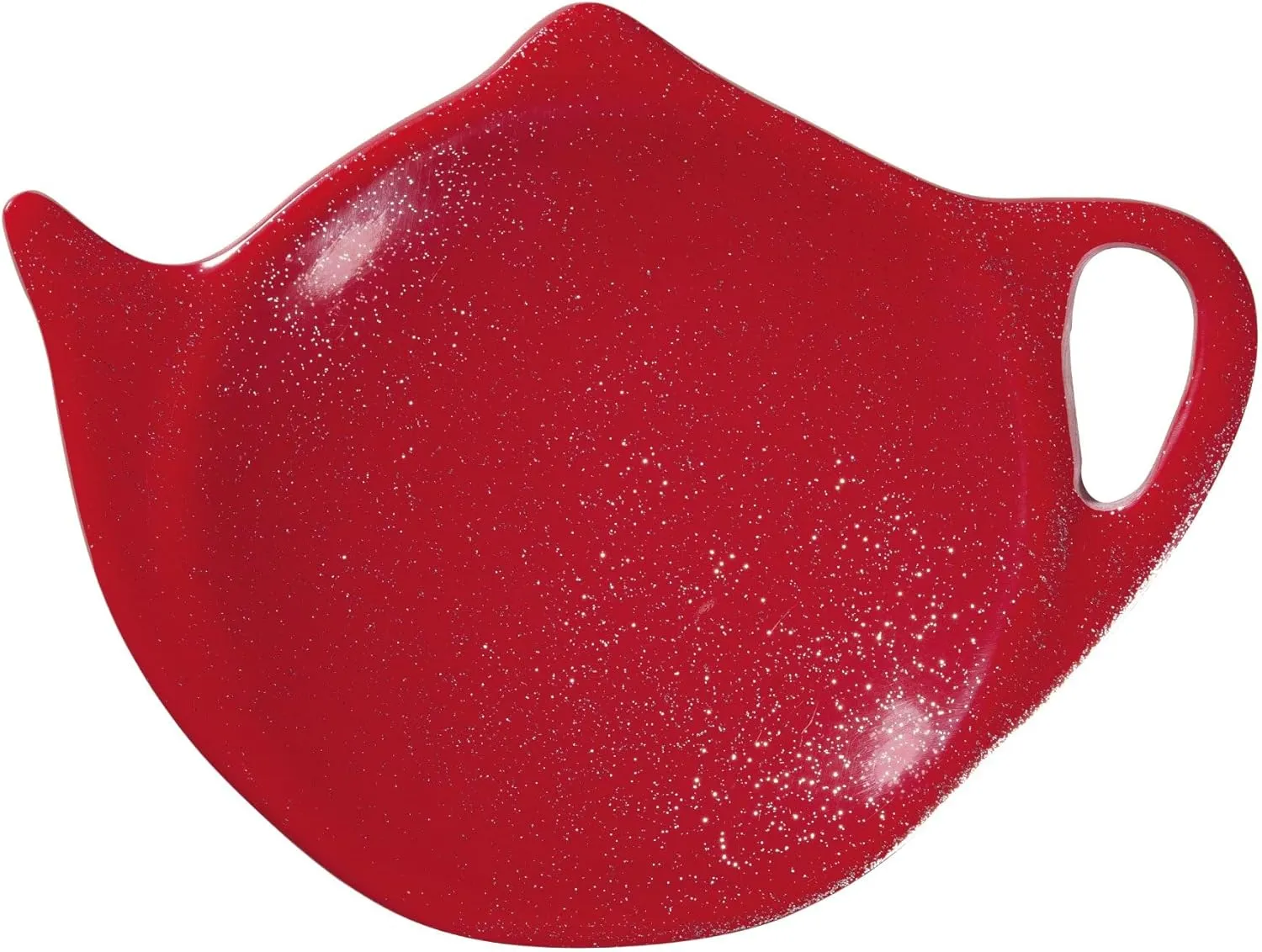 Supreme Housewares Twinkle Dust Tea Bag Holders, Teapot Shaped Tea Bag Coasters Spoon Rests Saucer Seasoning Dish Set, Christmas Decorations, Red, 4 x 3 Inch, Set of 4