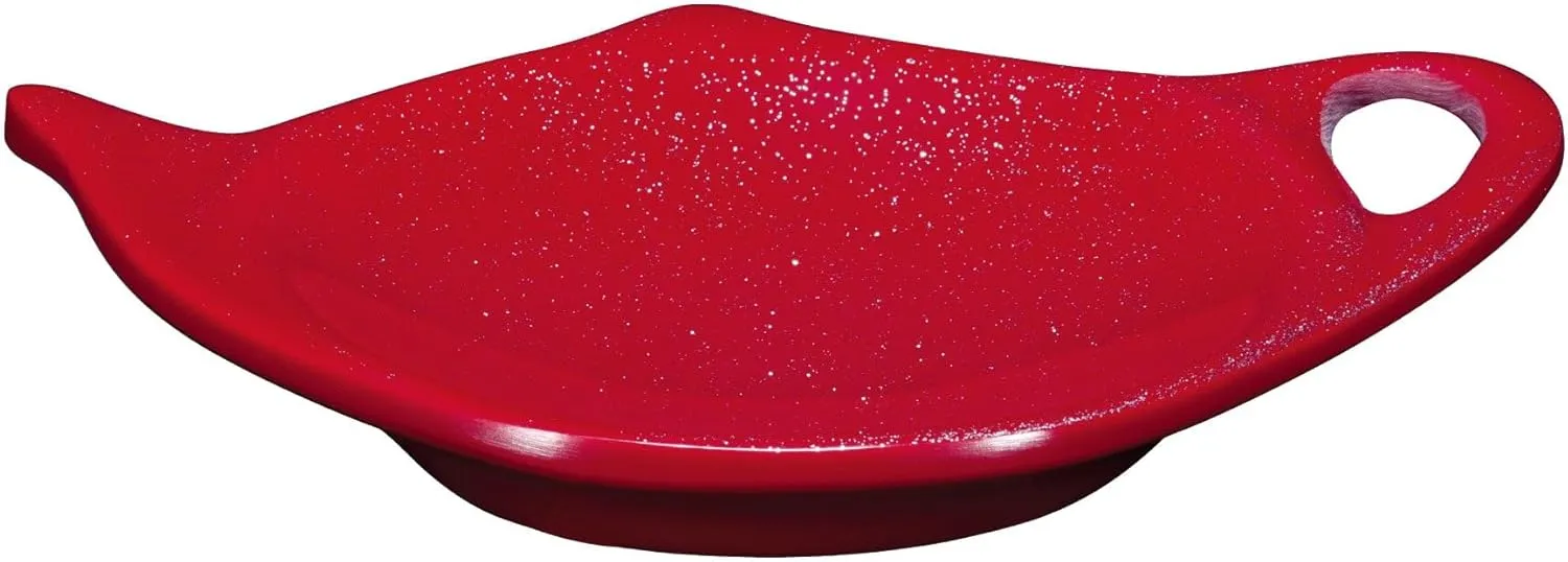 Supreme Housewares Twinkle Dust Tea Bag Holders, Teapot Shaped Tea Bag Coasters Spoon Rests Saucer Seasoning Dish Set, Christmas Decorations, Red, 4 x 3 Inch, Set of 4