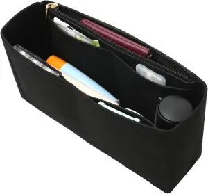 Surblue Purse Organizer Insert for Handbags, Felt Bag Organizer with Zippers Handbag Shaper Pouch for Classic 19 Flap Bag, Marmont, Onthego,（Black, Slender M）