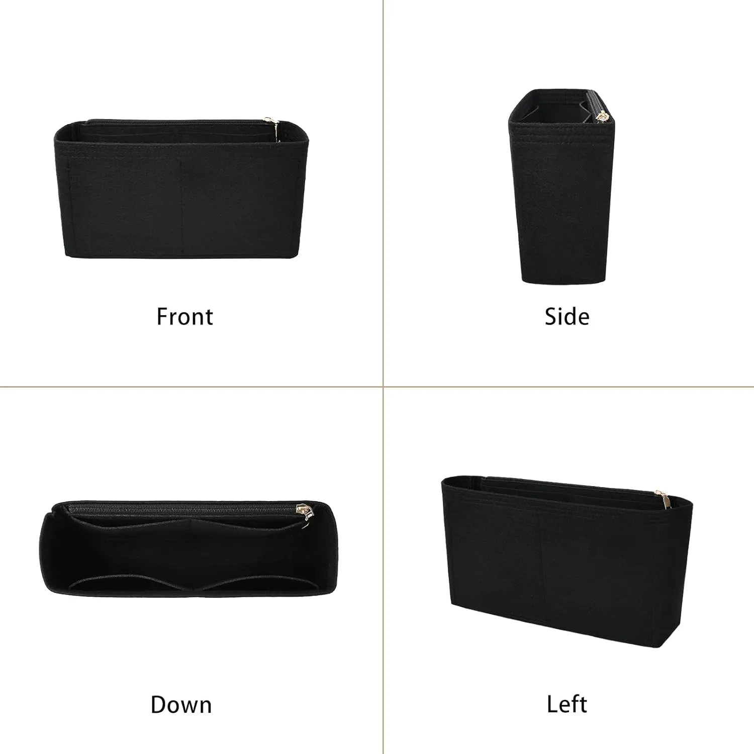 Surblue Purse Organizer Insert for Handbags, Felt Bag Organizer with Zippers Handbag Shaper Pouch for Classic 19 Flap Bag, Marmont, Onthego,（Black, Slender M）
