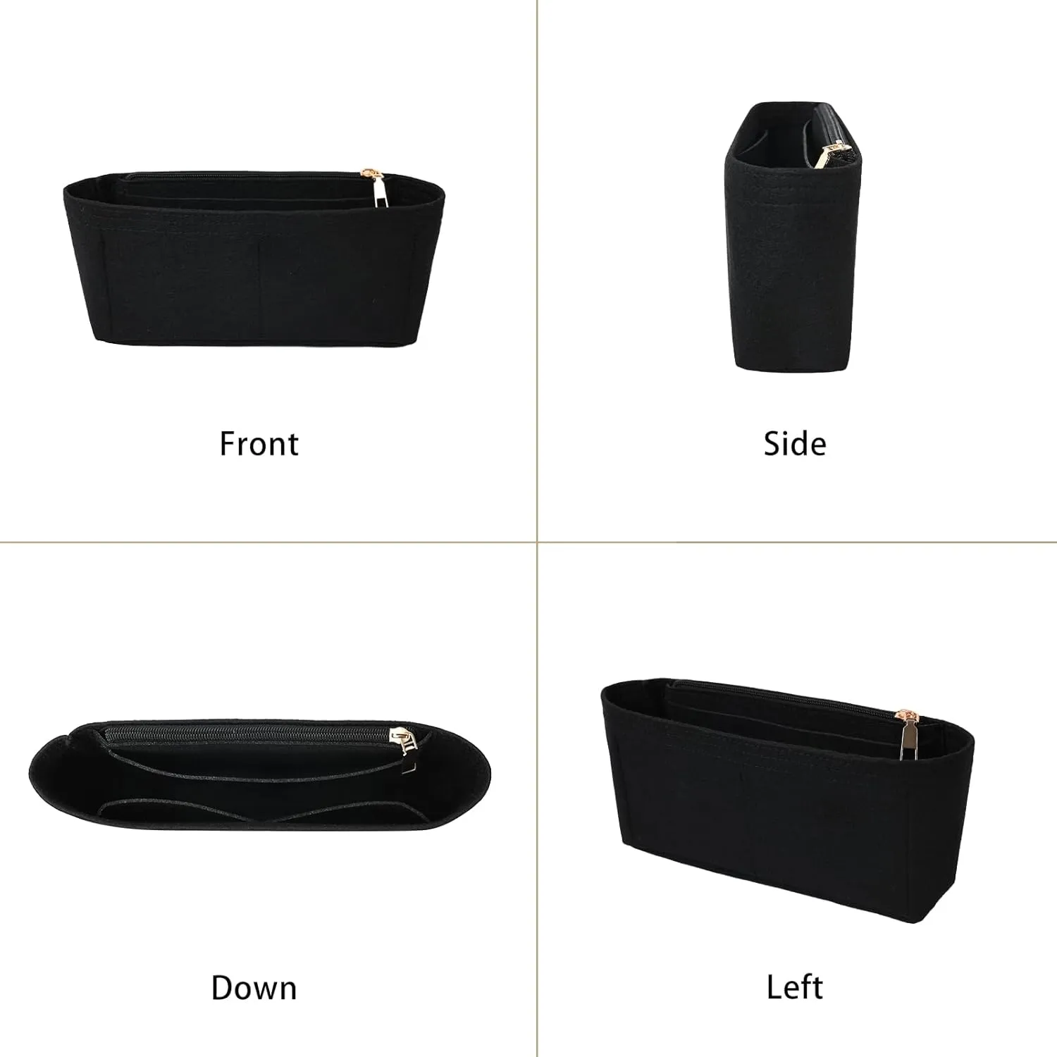Surblue Purse Organizer Insert for Handbags, Felt Bag Organizer with Zippers Handbag Shaper Pouch for Classic 19 Flap Bag, Marmont, Onthego,（Black, Slender S）