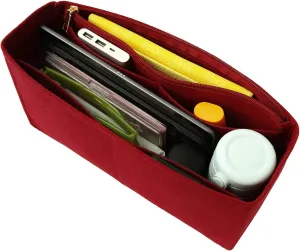 Surblue Purse Organizer Insert for Handbags, Felt Bag Organizer with Zippers Handbag Shaper Pouch for Classic 19 Flap Bag, Marmont, Onthego,（Burgundy, Slender L）