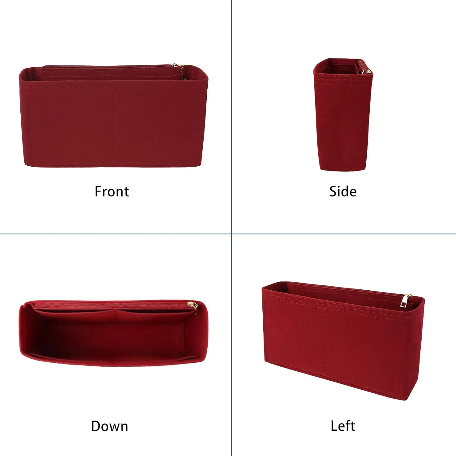 Surblue Purse Organizer Insert for Handbags, Felt Bag Organizer with Zippers Handbag Shaper Pouch for Classic 19 Flap Bag, Marmont, Onthego,（Burgundy, Slender L）