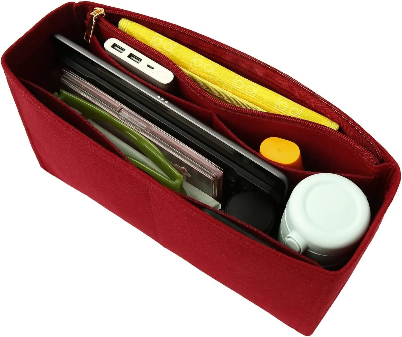 Surblue Purse Organizer Insert for Handbags, Felt Bag Organizer with Zippers Handbag Shaper Pouch for Classic 19 Flap Bag, Marmont, Onthego,（Burgundy, Slender L）