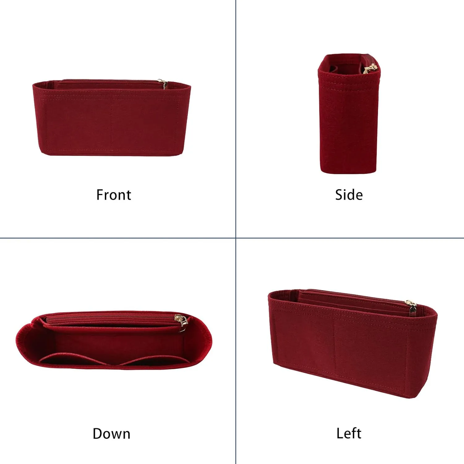 Surblue Purse Organizer Insert for Handbags, Felt Bag Organizer with Zippers Handbag Shaper Pouch for Classic 19 Flap Bag, Marmont, Onthego,（Burgundy, Slender S）