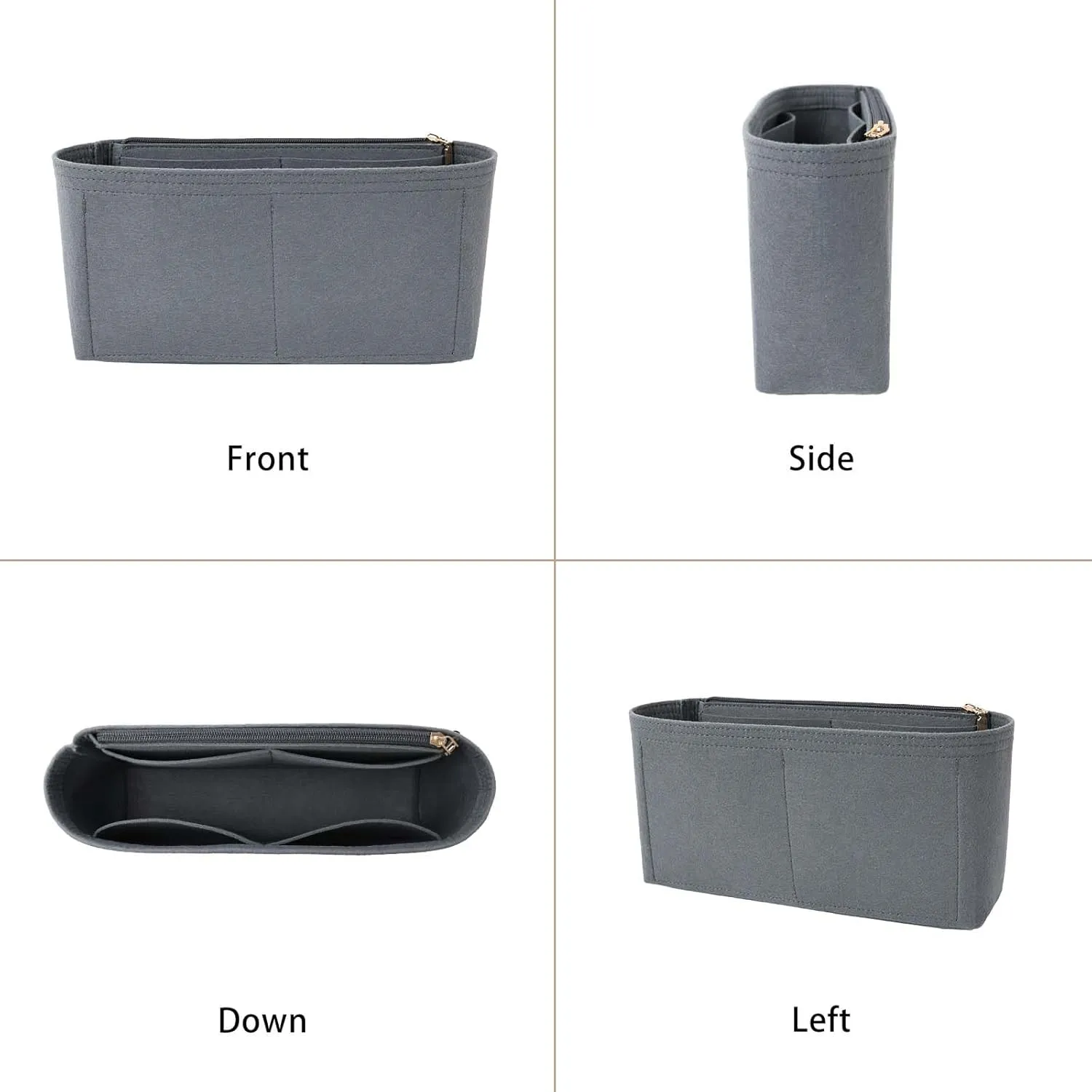 Surblue Purse Organizer Insert for Handbags, Felt Bag Organizer with Zippers Handbag Shaper Pouch for Classic 19 Flap Bag, Marmont, Onthego,（Grey, Slender L）