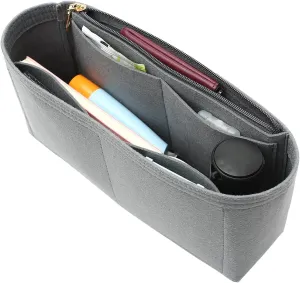 Surblue Purse Organizer Insert for Handbags, Felt Bag Organizer with Zippers Handbag Shaper Pouch for Classic 19 Flap Bag, Marmont, Onthego,（Grey, Slender M）