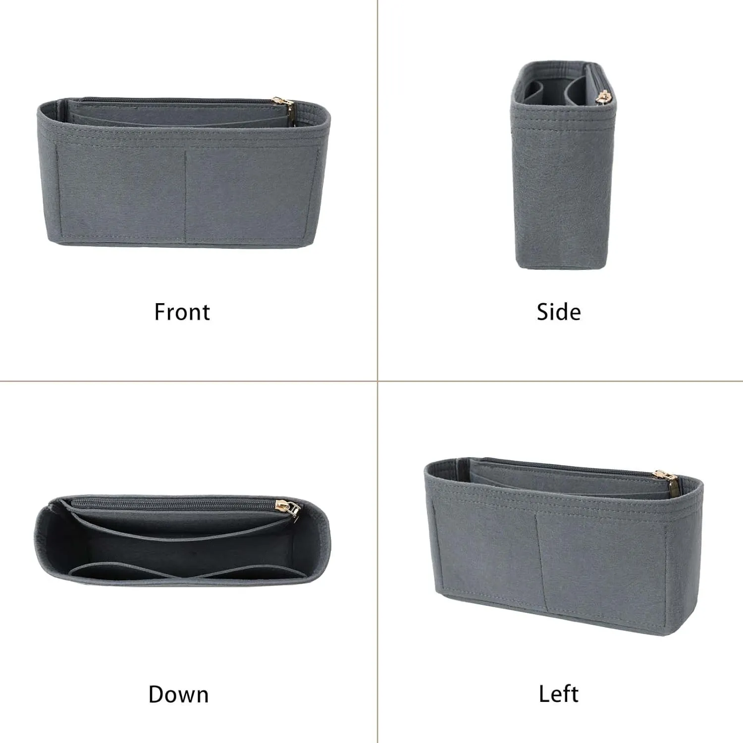 Surblue Purse Organizer Insert for Handbags, Felt Bag Organizer with Zippers Handbag Shaper Pouch for Classic 19 Flap Bag, Marmont, Onthego,（Grey, Slender S）