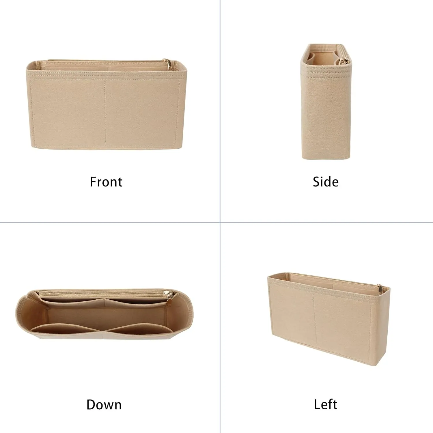Surblue Purse Organizer Insert for Handbags, Felt Bag Organizer with Zippers Handbag Shaper Pouch for Classic 19 Flap Bag, Marmont, Onthego,（Khaki, Slender M）