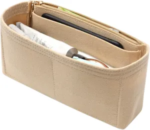 Surblue Purse Organizer Insert for Handbags, Felt Bag Organizer with Zippers Handbag Shaper Pouch for Classic 19 Flap Bag, Marmont, Onthego,（Khaki, Slender S）