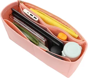 Surblue Purse Organizer Insert for Handbags, Felt Bag Organizer with Zippers Handbag Shaper Pouch for Classic 19 Flap Bag, Marmont, Onthego,（Lightpink, Slender L）
