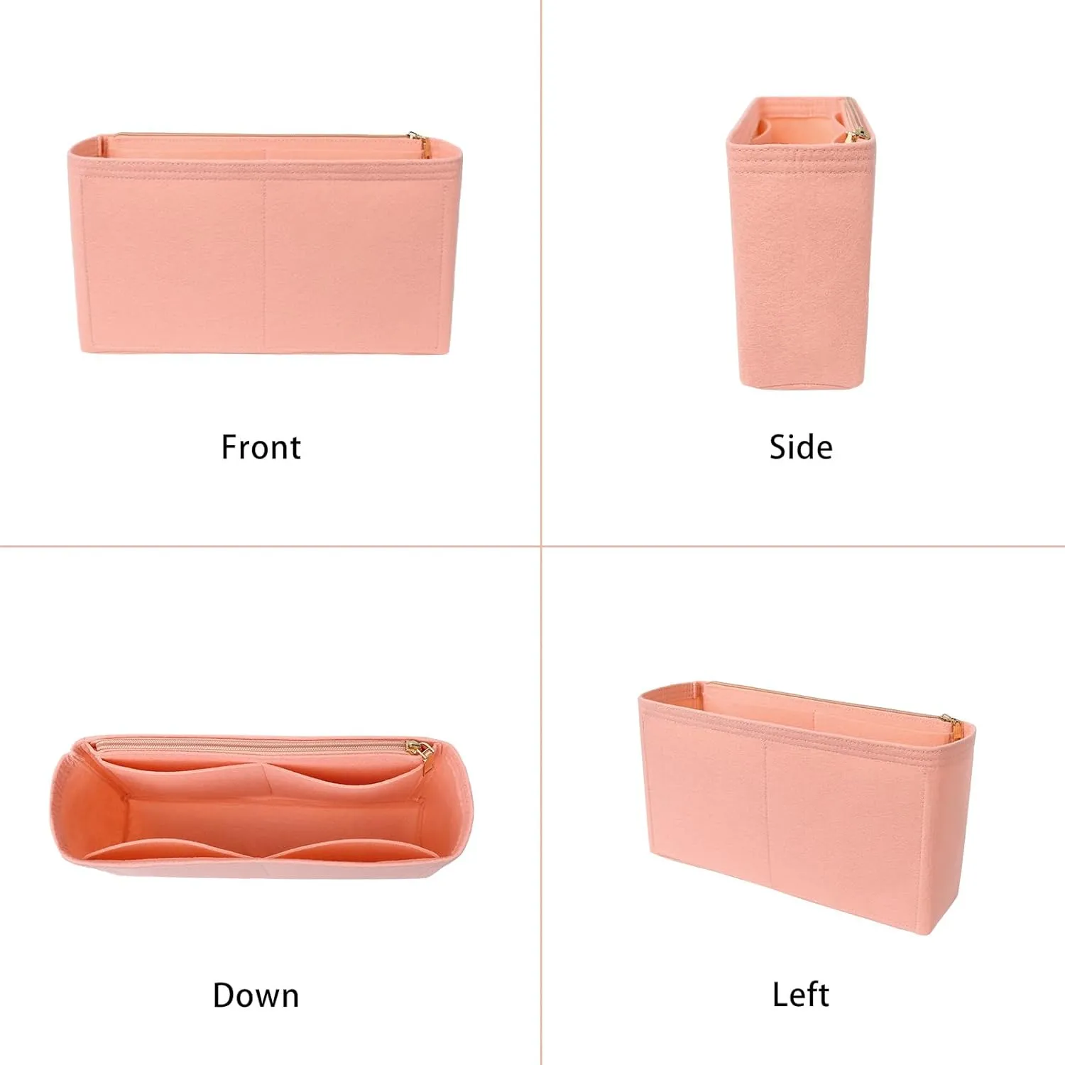 Surblue Purse Organizer Insert for Handbags, Felt Bag Organizer with Zippers Handbag Shaper Pouch for Classic 19 Flap Bag, Marmont, Onthego,（Lightpink, Slender M）