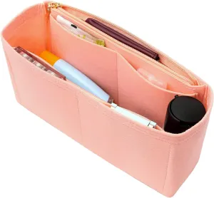 Surblue Purse Organizer Insert for Handbags, Felt Bag Organizer with Zippers Handbag Shaper Pouch for Classic 19 Flap Bag, Marmont, Onthego,（Lightpink, Slender M）
