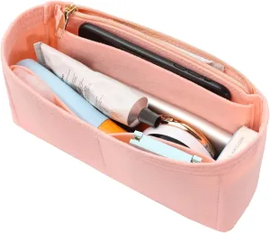 Surblue Purse Organizer Insert for Handbags, Felt Bag Organizer with Zippers Handbag Shaper Pouch for Classic 19 Flap Bag, Marmont, Onthego,（Lightpink, Slender S）