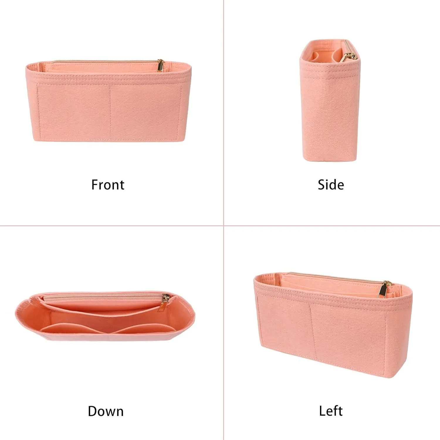 Surblue Purse Organizer Insert for Handbags, Felt Bag Organizer with Zippers Handbag Shaper Pouch for Classic 19 Flap Bag, Marmont, Onthego,（Lightpink, Slender S）