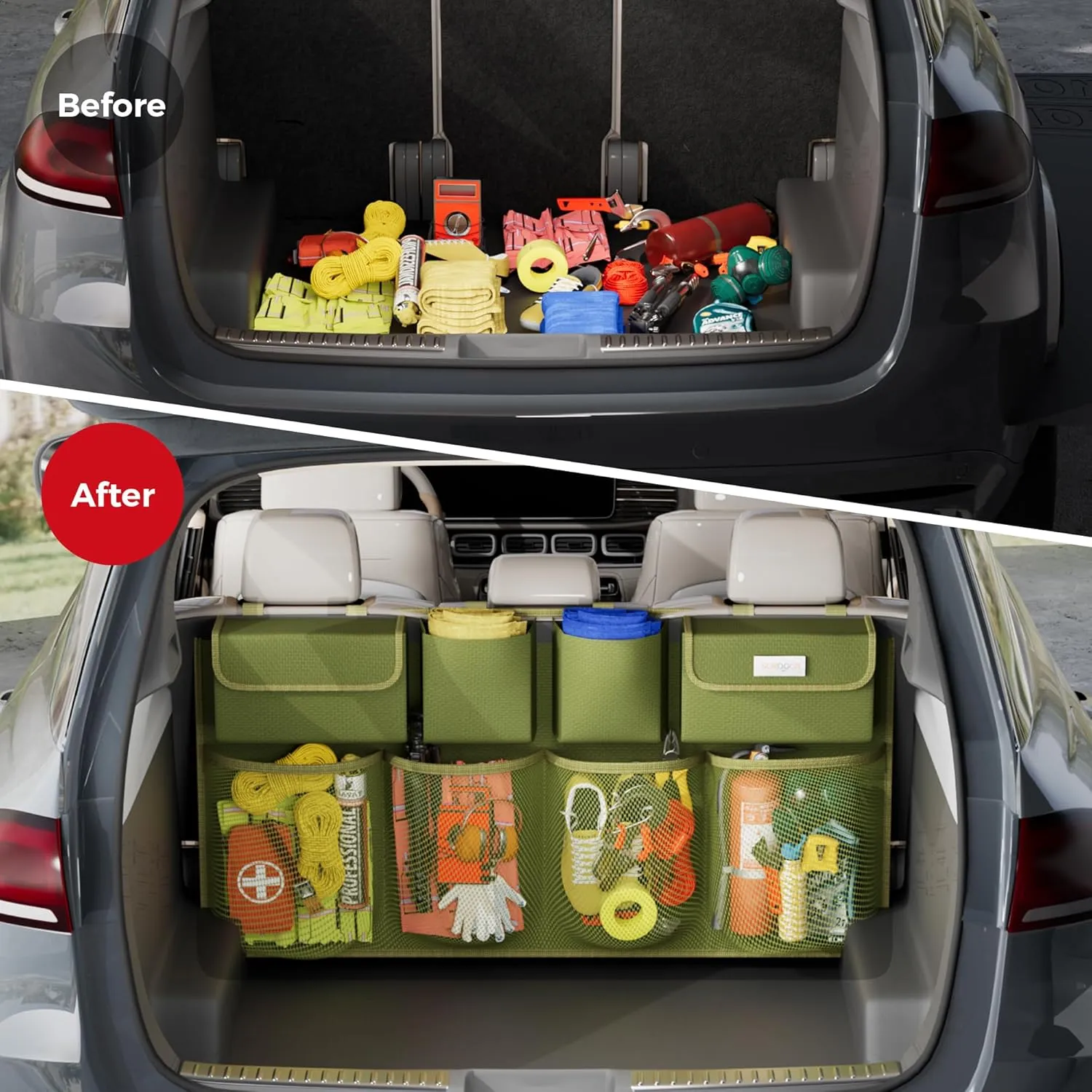 SURDOCA Hanging Trunk Organizer for SUV, [UPGRADED 7 Times] Car Organizers and Storage, Car Accessories Interior, Space Saving Expert-ArmyGreen