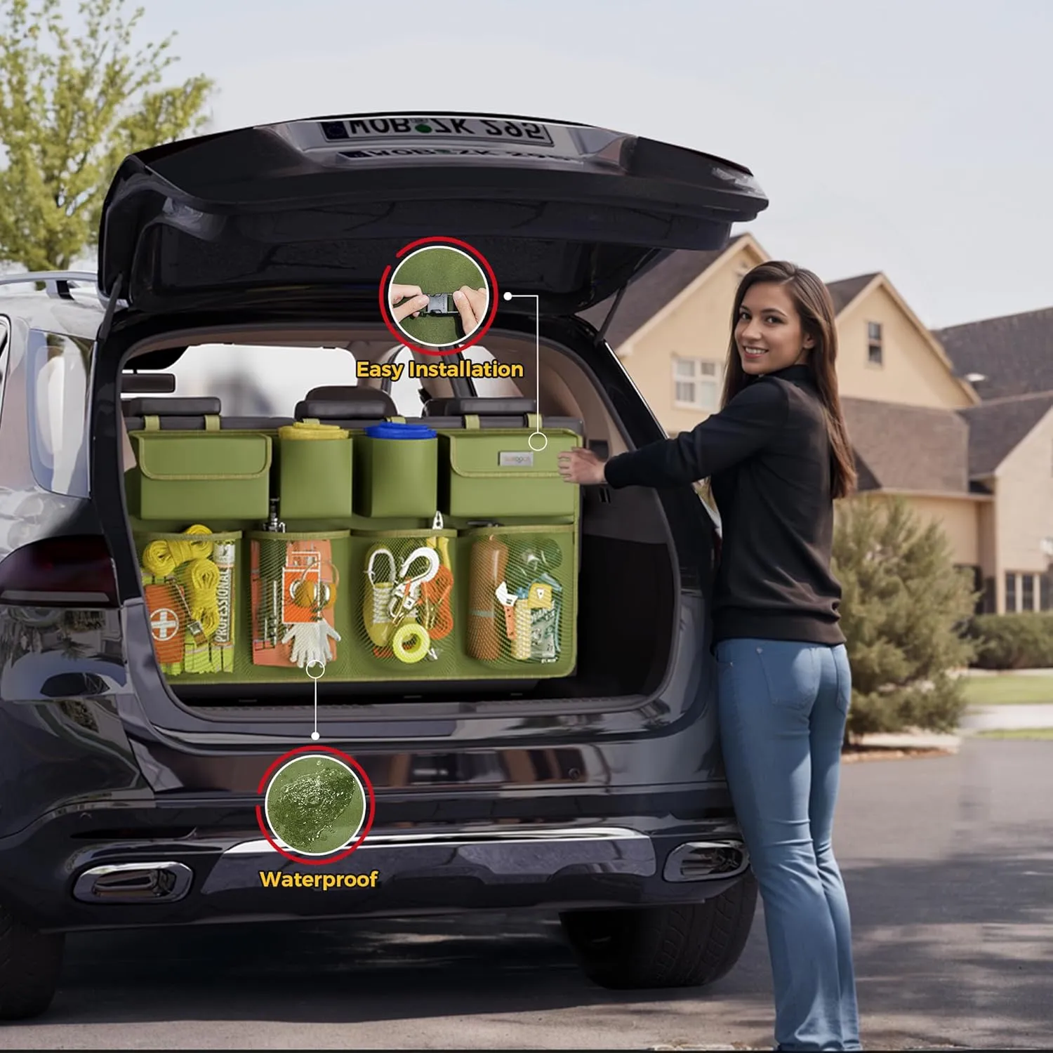 SURDOCA Hanging Trunk Organizer for SUV, [UPGRADED 7 Times] Car Organizers and Storage, Car Accessories Interior, Space Saving Expert-ArmyGreen